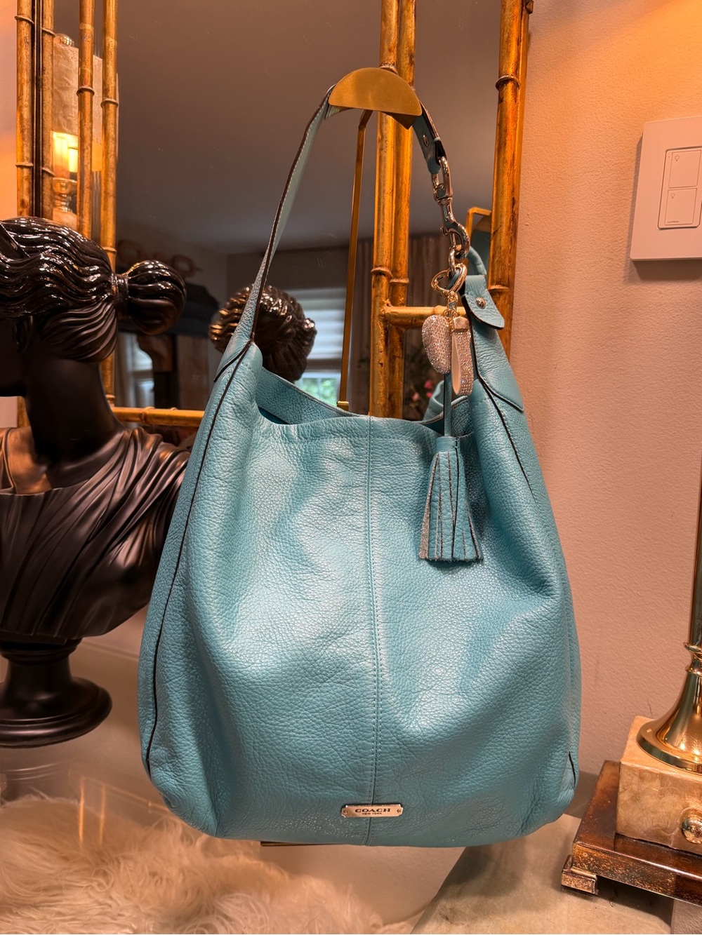 Coach Teal Blue Pebbled Leather Hobo Satchel